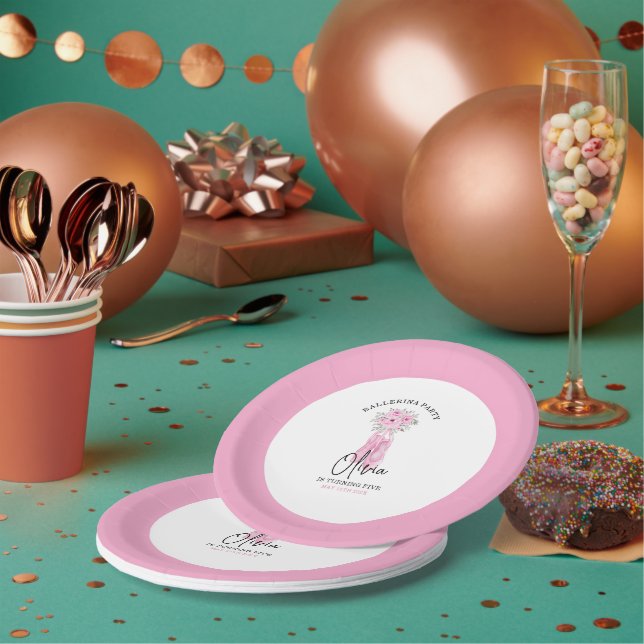 Assiettes En Carton Ballerina rose adorable fête d'anniversaire (Multi)