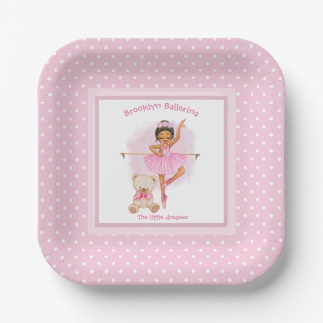 Assiettes En Carton Ballerina rose floral blanc pois (Recto)