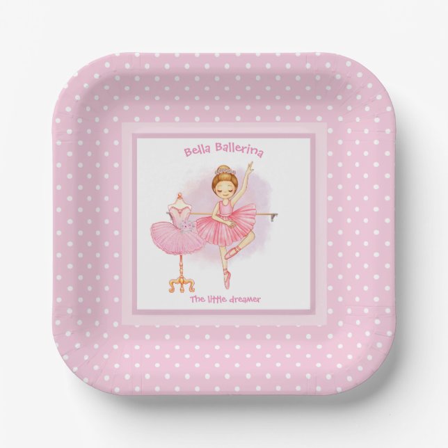 Assiettes En Carton Ballerina rose floral blanc pois plaque papier (Recto)