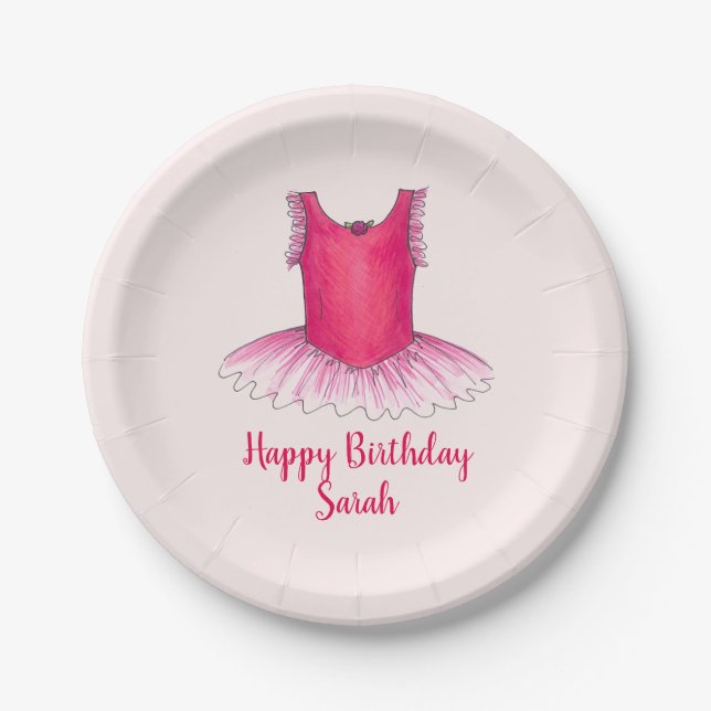 Assiettes En Carton Ballet rose personnalisé Ballerina Anniversaire Tu (Devant)