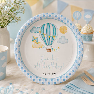 Assiettes En Carton Ballon à air chaud aquarelle Enfant 5ème anniversa