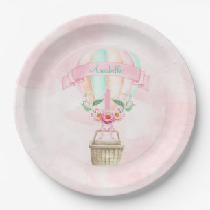 Assiettes En Carton Ballon à Air Chaud pour 1er Anniversaire Rose Ment