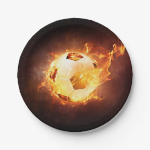 Assiettes En Carton Ballon de football du football sur le feu