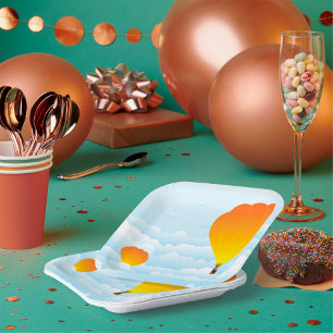 Assiettes En Carton Ballons À Air Chaud Dans Les Nuages