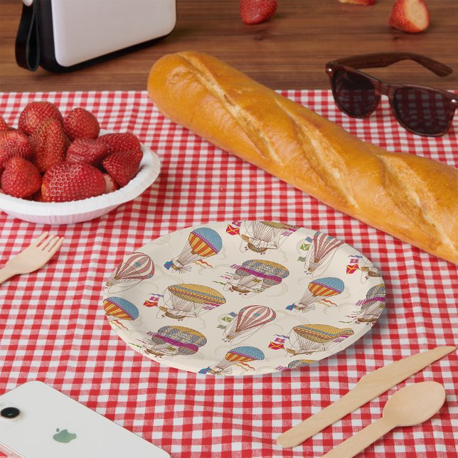 Assiettes En Carton Ballons à air chaud rayé (Créateur téléchargé)