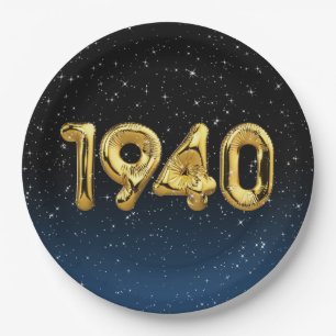 Assiettes En Carton Ballons Anniversaires 1940 En Étoiles Plaque Papie