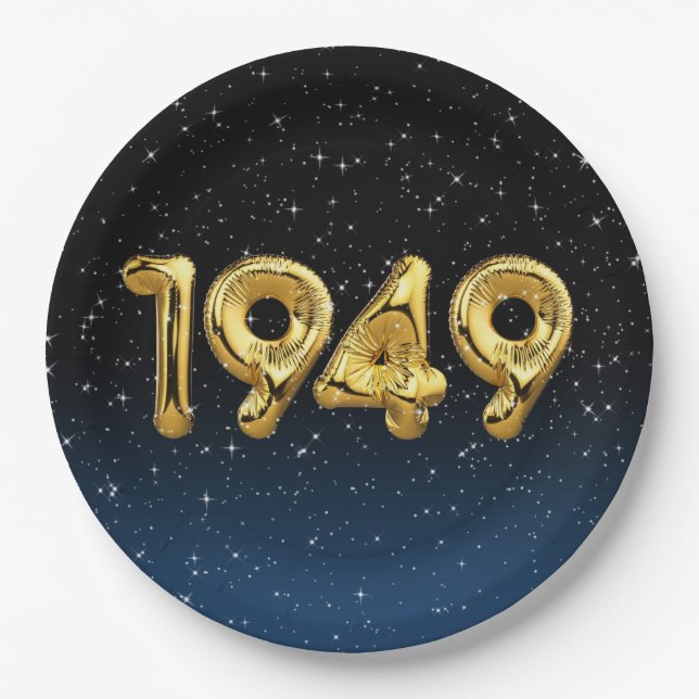 Assiettes En Carton Ballons Anniversaires 1949 En Plaque Papier Étoile (Devant)