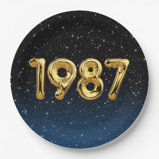 Assiettes En Carton Ballons Anniversaires 1987 En Plaque Papier Étoile (Devant)