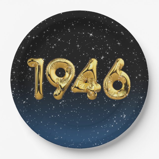 Assiettes En Carton Ballons D'Anniversaire 1946 En Étoiles (Devant)
