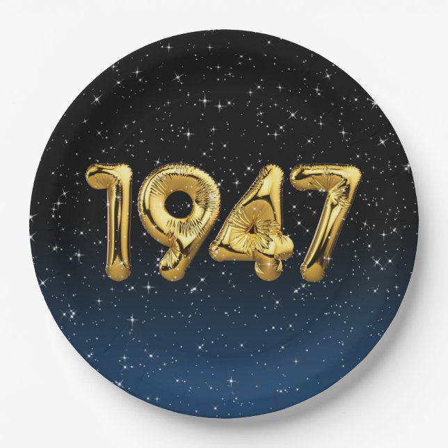 Assiettes En Carton Ballons D'Anniversaire 1947 En Étoiles (Devant)