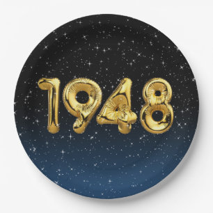 Assiettes En Carton Ballons D'Anniversaire 1948 En Étoiles