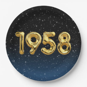 Assiettes En Carton Ballons d'anniversaire 1958 En Stars Plaque de pap
