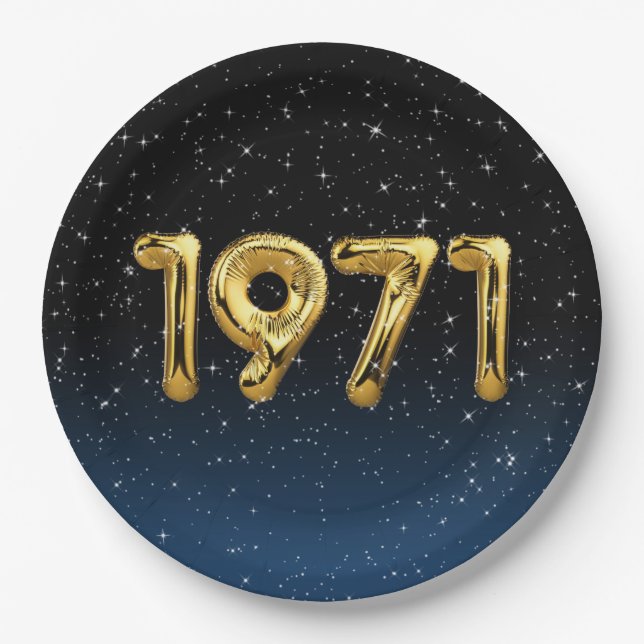 Assiettes En Carton Ballons D'Anniversaire 1971 En Étoiles (Devant)