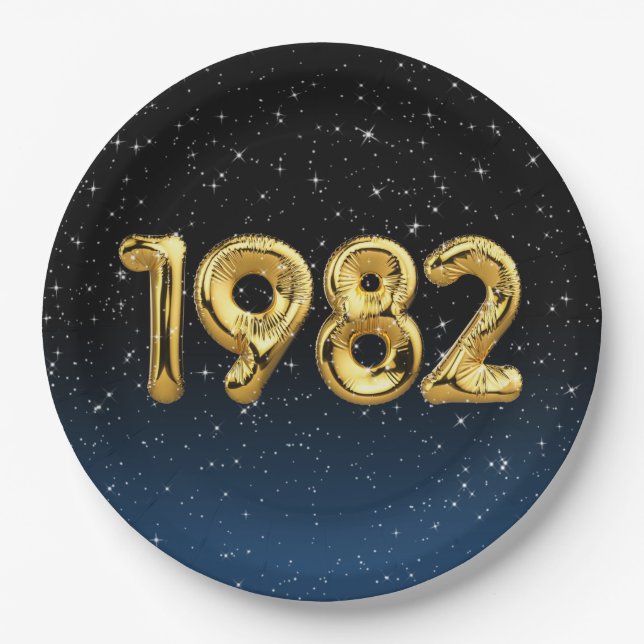 Assiettes En Carton Ballons D'Anniversaire 1982 En Étoiles (Devant)