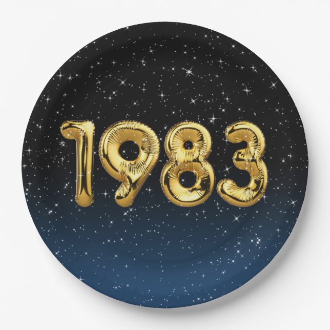 Assiettes En Carton Ballons d'anniversaire 1983 En Stars Plaque en pap (Devant)