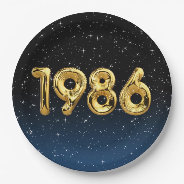 Assiettes En Carton Ballons d'anniversaire 1986 En Stars Plaque en pap (Devant)
