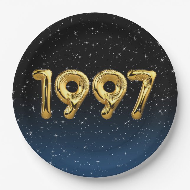 Assiettes En Carton Ballons D'Anniversaire 1997 En Étoiles (Devant)