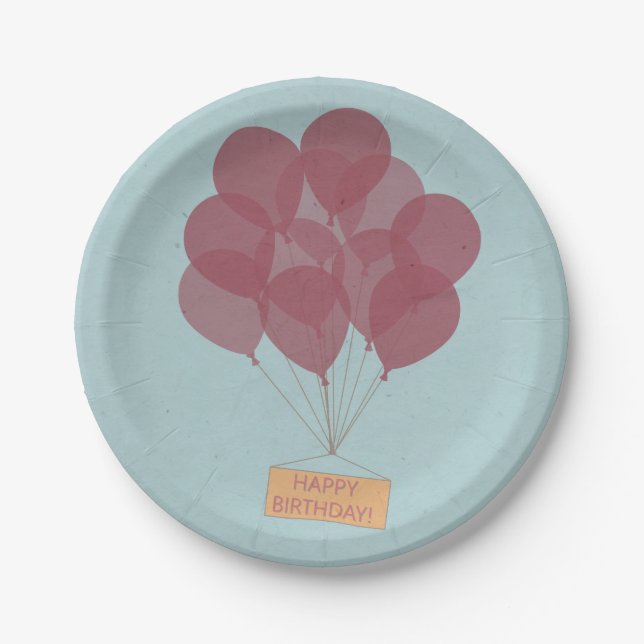Assiettes En Carton Ballons d'anniversaire heureux (Devant)