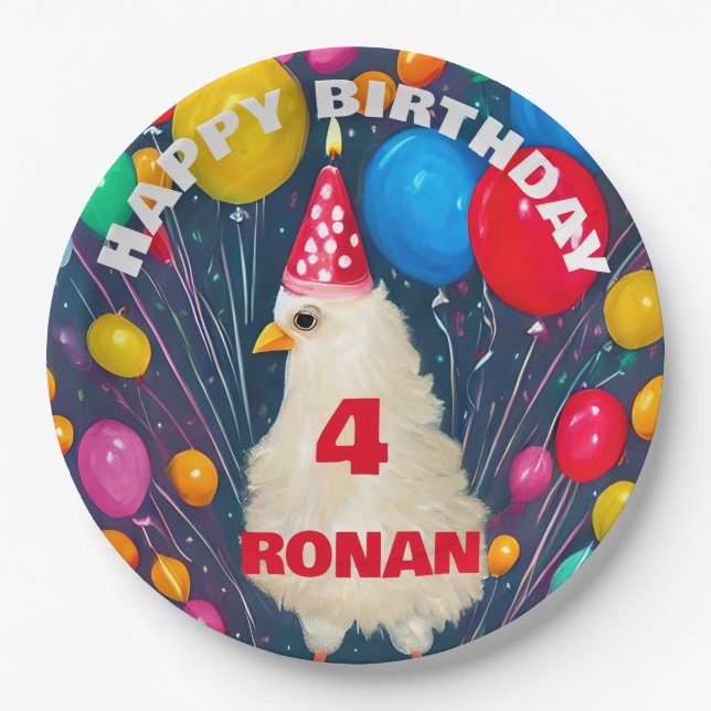 Assiettes En Carton Ballons d'anniversaire Poster de poulet amusant (Devant)