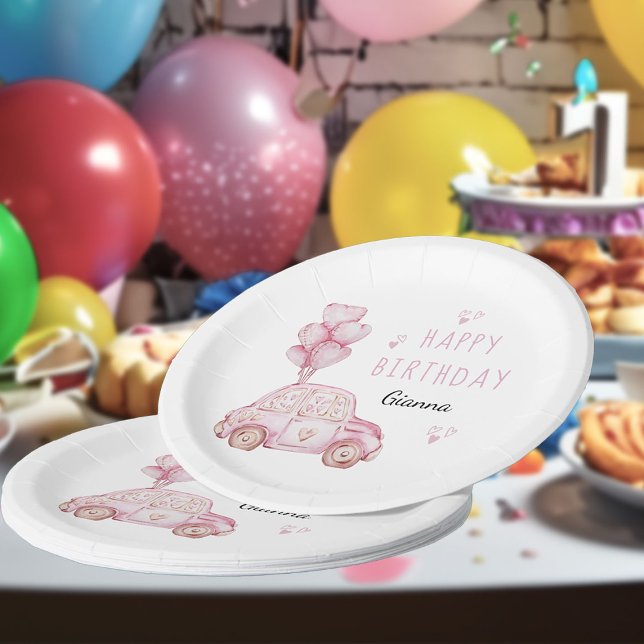 Assiettes En Carton Ballons de coeur et voiture mignonne fête d'annive (Party Plates - from my Car and Balloons Valentine Birthday Collection)