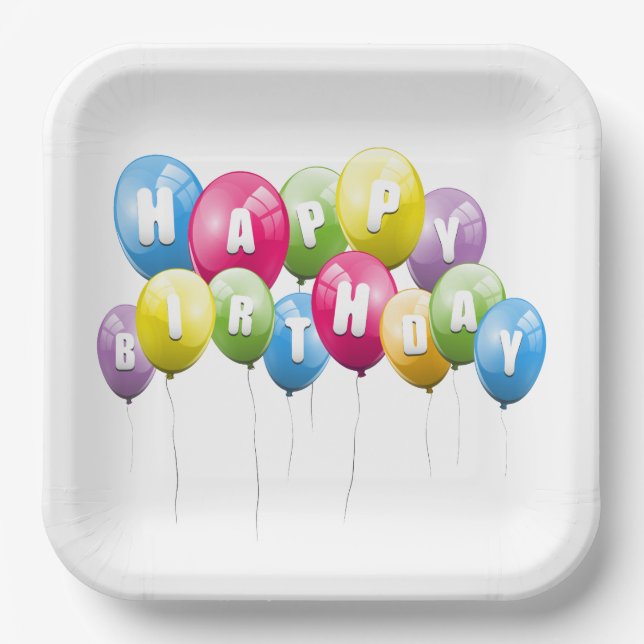 Assiettes En Carton Ballons de fête d'anniversaire en blanc (Recto)
