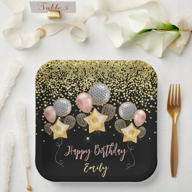 Assiettes En Carton Ballons de fête d'anniversaire Gold Parties scinti (Mariage)