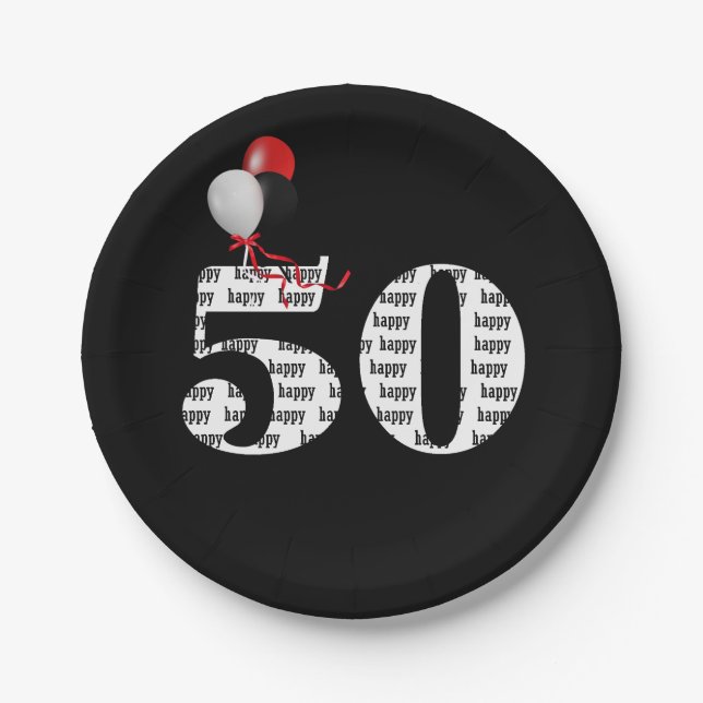 Assiettes En Carton Ballons de fête du 50e anniversaire (Devant)