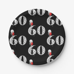 Assiettes En Carton Ballons de fête du 60e anniversaire en noir