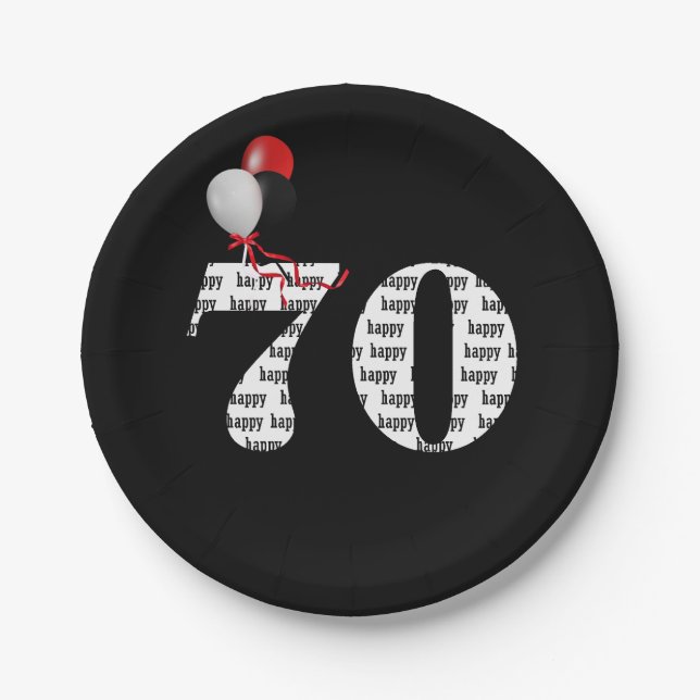 Assiettes En Carton Ballons de fête du 70e anniversaire (Devant)