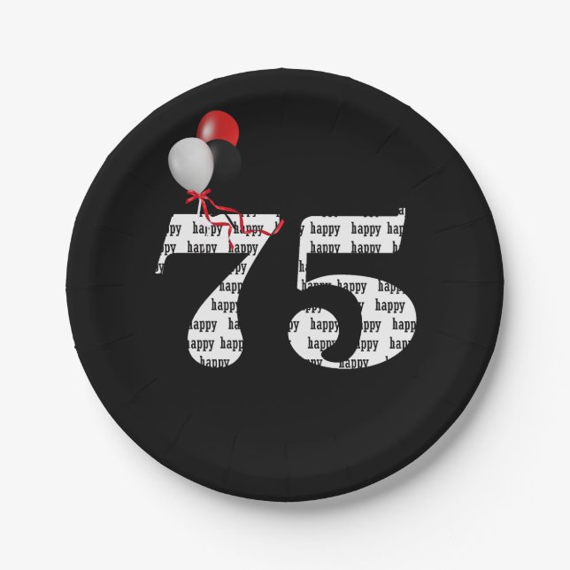 Assiettes En Carton Ballons de fête du 75e anniversaire (Devant)