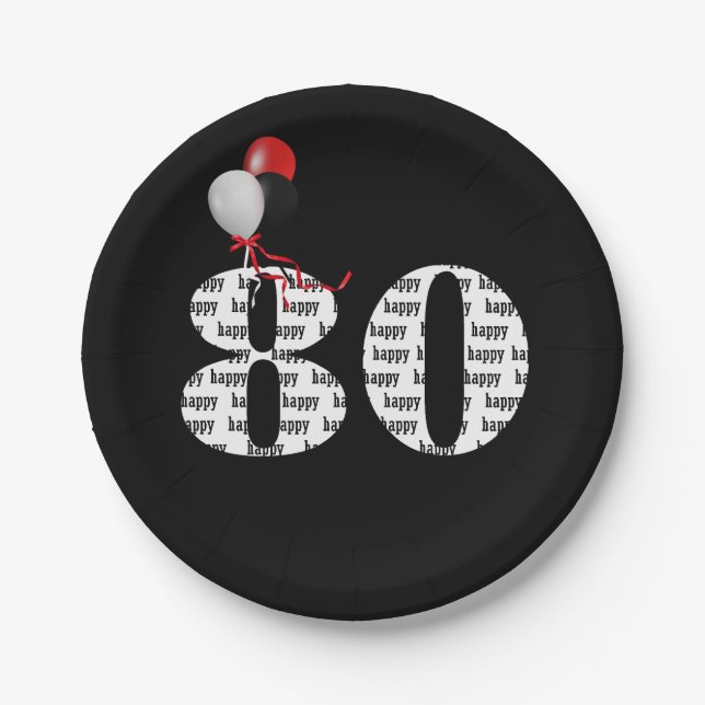 Assiettes En Carton Ballons de fête du 80e anniversaire (Devant)