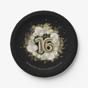 Assiettes En Carton Ballons de fête noirs pour anniversaire Sweet 16 e