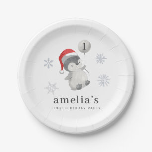 Assiettes En Carton Ballons de pingouin 1er anniversaire