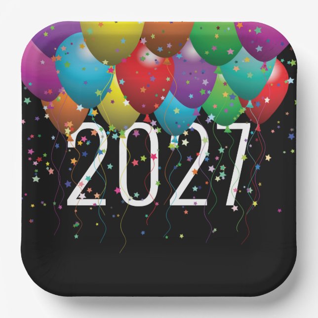 Assiettes En Carton Ballons du Nouvel An 2027 (Recto)