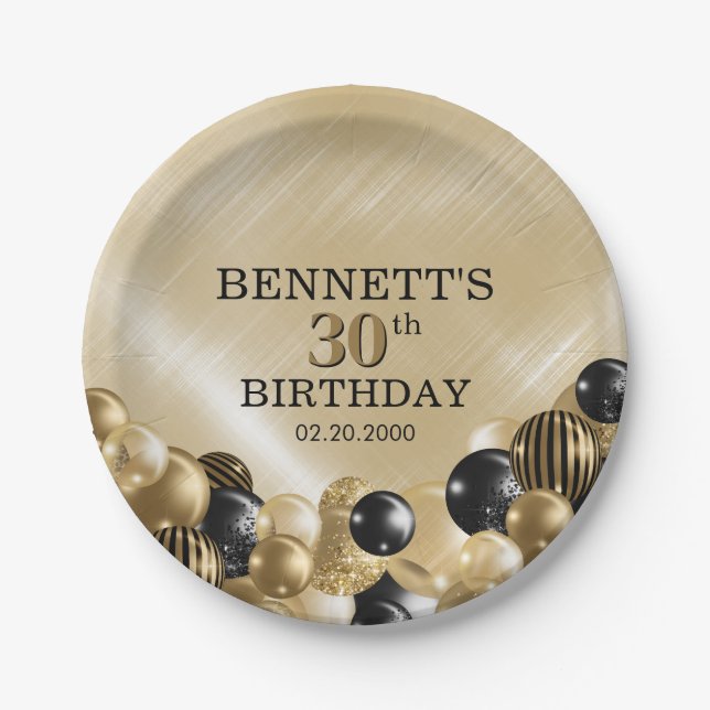 Assiettes En Carton Ballons Gold Anniversaire (Devant)