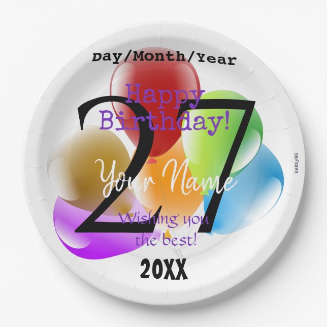 Assiettes En Carton Ballons Plaques de papier d'anniversaire personnal (Devant)