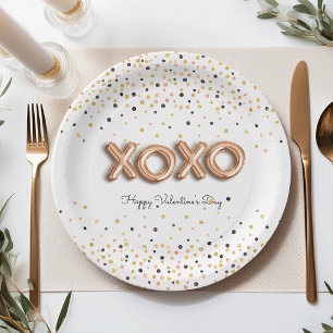 Assiettes En Carton Ballons Roses XOXO Gold   Saint Valentin