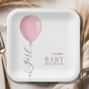 Assiettes En Carton Balloon rose minimaliste Oh Baby shower fille