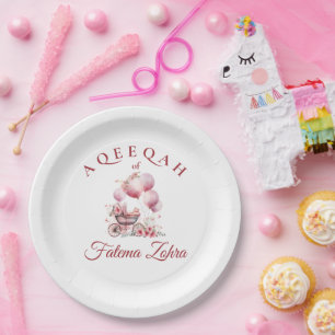 Assiettes En Carton Balloon rose poussette bébé fille musulmane Aqiqah