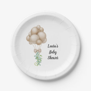 Assiettes En Carton Balloons beiges minimalistes Baby shower Boho