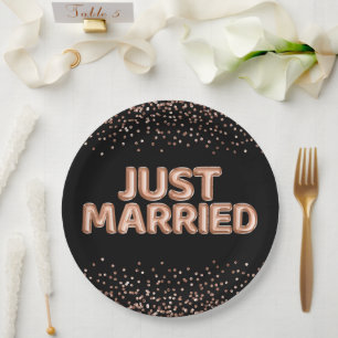 Assiettes En Carton Balloons de mariage en or rose "Just Married" sur 