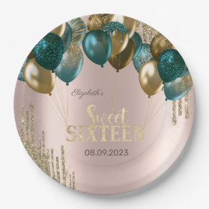 Assiettes En Carton Balloons Gold Glitter Drips Rose Gold Sweet 16