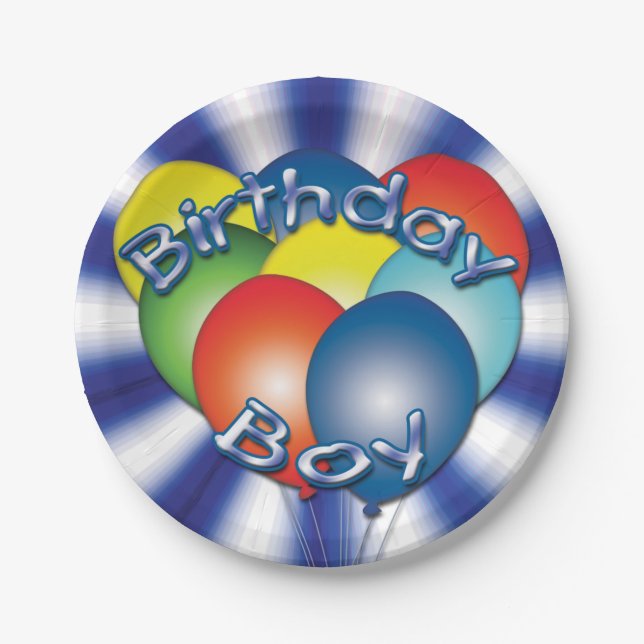 Assiettes En Carton Balloons pour garçons d'anniversaire Plaques de fê (Devant)