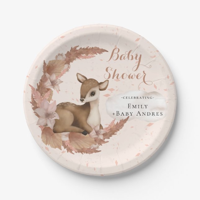Assiettes En Carton Bambi avec Fleurs Étoiles Cloud Baby shower Papier (Devant)