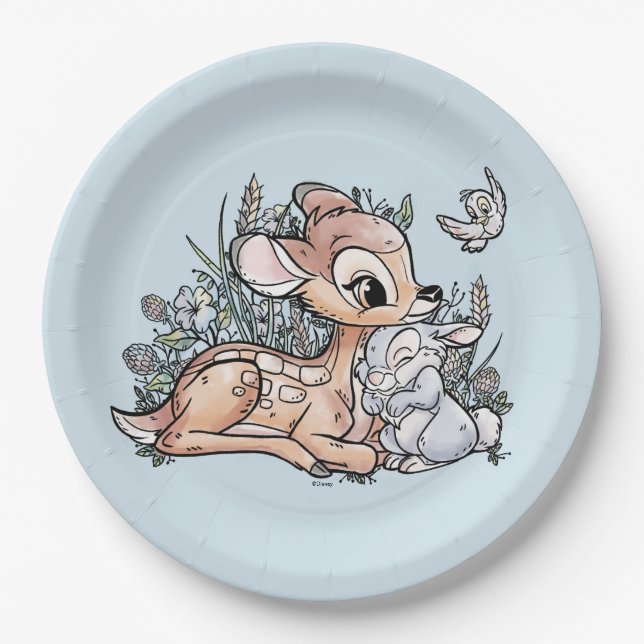 Assiettes En Carton Bambi & Thumper Assis Dans Les Fleurs (Devant)