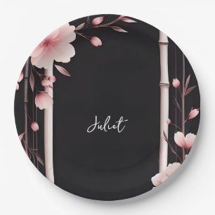 Assiettes En Carton Bamboo rose Sakura cerise Fête des mariées en fleu