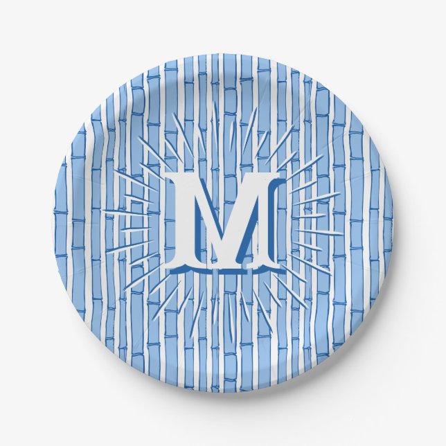 Assiettes En Carton Bambooey Bamboo Stripe in Blue Personalized (Devant)