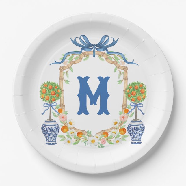 Assiettes En Carton Bambou & Cimier Topiaire Orange | Monogramme à 1 l (Devant)