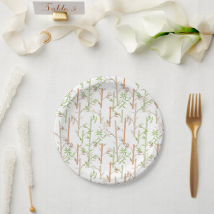 Assiettes En Carton Bambou Foliage Oriental Feuilles de verdure