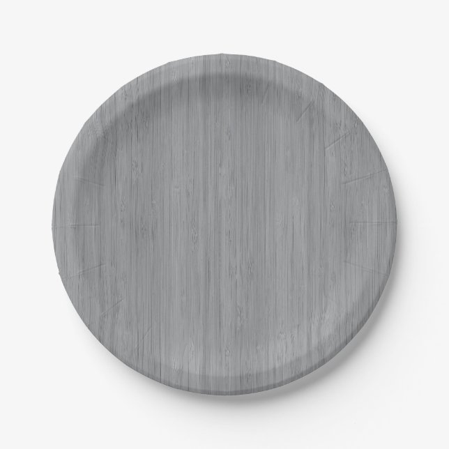 Assiettes En Carton Bambou gris cendré avec apparence de grain de bois (Devant)